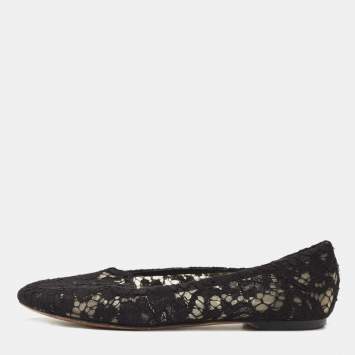 Pre Owned Dolce & Gabbana Black Lace Ballet Flats Size 36.5