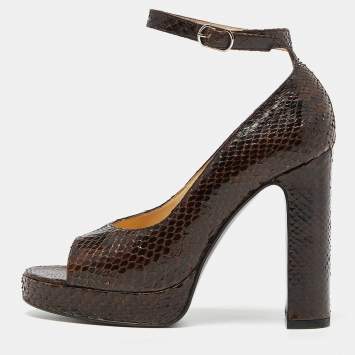 Pre Owned Dolce & Gabbana Brown Python Block Heel Pumps Size 38