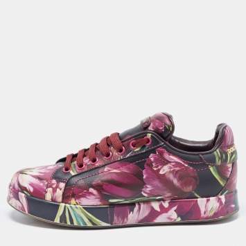 Pre Owned Dolce & Gabbana Multicolor Flower Printed Leather Portofino Low Top Sneakers Size 37