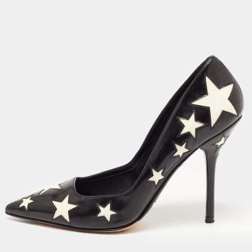 Pre Owned Dolce & Gabbana Black/White Leather Star Pumps Size 39