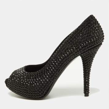 Pre Owned Dolce & Gabbana Black Satin Embellishments Pumps Size 38