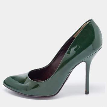 Pre Owned Dolce & Gabbana Green Patent Leather Almond Toe Pumps Size 37.5