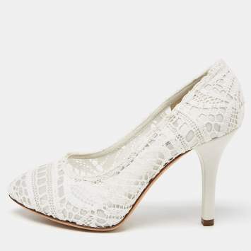 Pre Owned Dolce & Gabbana White Lace Pumps Size 37