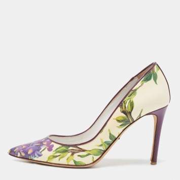 Pre Owned Dolce & Gabbana Multicolor Flower Printed Coated Canvas Wisteria Pumps Size 37.5