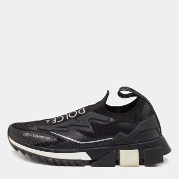 Pre Owned Dolce & Gabbana Black Knit Fabric Sorrento Slip On Sneakers Size 35