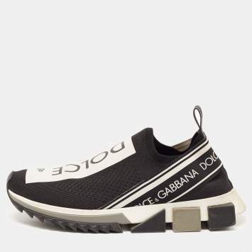 Pre Owned Dolce & Gabbana Black Knit Fabric Sorrento Sneakers Size 40