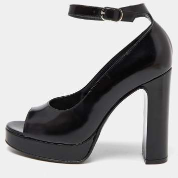 Pre Owned Dolce & Gabbana Black Patent Leather Block Heel Pumps Size 37