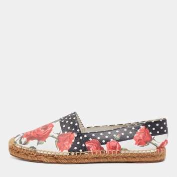 Pre Owned Dolce & Gabbana Multicolor Floral Print Leather Espadrille Flats Size 40