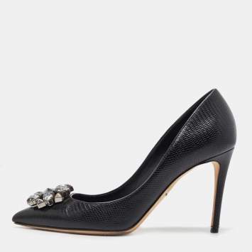 Pre Owned Dolce & Gabbana Black Lizard Leather Bellucci Pumps Size 38