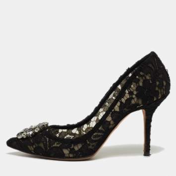 Pre Owned Dolce & Gabbana Black Lace Bellucci Pumps Size 40 