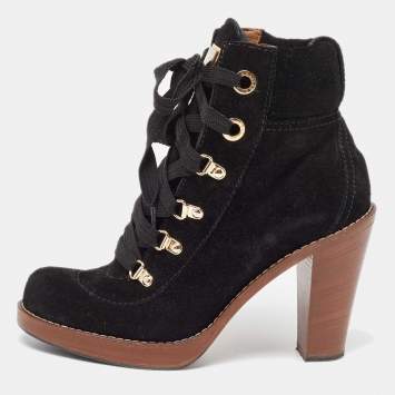 Pre Owned Dolce & Gabbana Black Suede Lace Up Ankle Boots Size 38