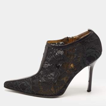 Pre Owned Dolce & Gabbana Black Lace Pointed Toe Ankle Boots Size 38