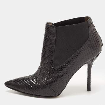 Pre Owned Dolce and Gabbana Black Python Ankle Boots Size 36.5 