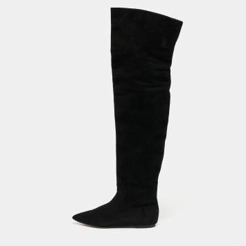 Pre Owned Dolce & Gabbana Black Suede Over The Knee Boots Size 37.5