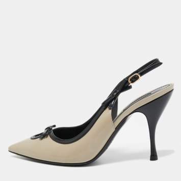 Pre Owned Dolce & Gabbana Grey/Black Patent Bow Detail Pointed Toe Slingback Pumps Size 40