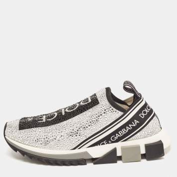 Pre Owned Dolce & Gabbana Silver/Black Fabric Crystal Embellished Sorrento Sneakers Size 41