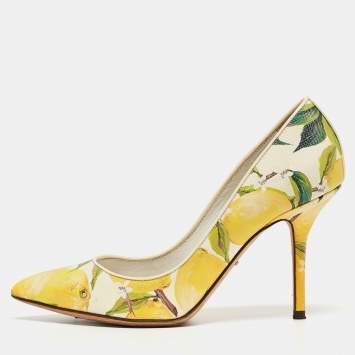 Pre Owned Dolce & Gabbana Tricolor Lemon Print Textured Leather Pointed Toe Pumps Size 37