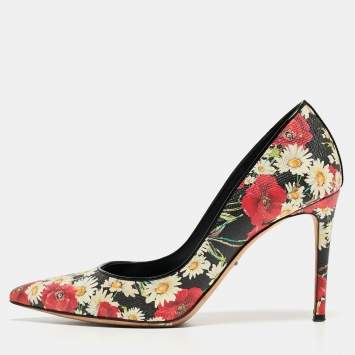 Pre Owned Dolce & Gabbana Tricolor Floral Print Textured Leather Pointed Toe Pumps Size 37