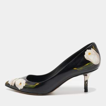 Pre Owned Dolce & Gabbana Black Floral Print Leather Pointed Toe Pumps Size 36