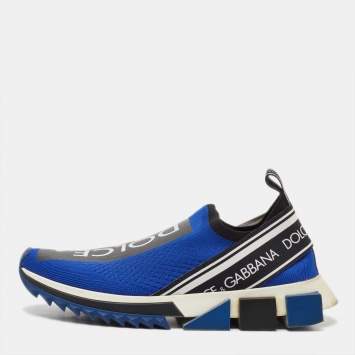 Pre Owned Dolce & Gabbana Blue/Black Knit Fabric Sorrento Sneakers Size 39