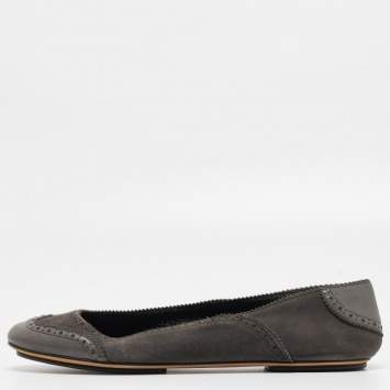 Pre Owned Dolce & Gabbana Grey Leather and Suede Ballet Flats Size 40