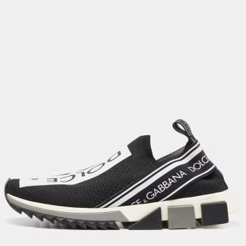 Pre Owned Dolce & Gabbana Black Knit Fabric Sorrento Sneakers Size 39.5