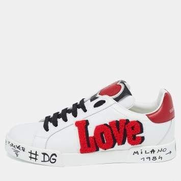 Pre Owned Dolce & Gabbana White Leather Portofino Sneakers Size 40