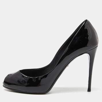 مملوكة مسبقًا Dolce & Gabbana Black Patent Leather Platform Peep Toe Pumps Size 37