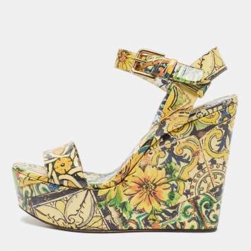 Pre Owned Dolce & Gabbana Multicolor Patent Wedge Platform Ankle Strap Sandals Size 40
