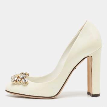 Pre Owned Dolce & Gabbana  Cream  Patent Crystal Embellished Pumps Size 36