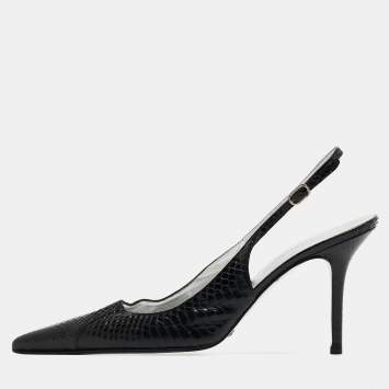Pre Owned Dolce & Gabbana Black Python Slingback Pumps Size 39