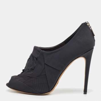 Pre Owned Dolce & Gabbana Black Grosgrain Peep Toe Booties Size 40