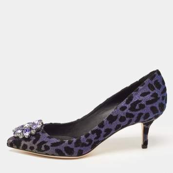 Pre Owned Dolce & Gabbana Black/Purple Glitter Fabric Bellucci Crystal Embellished Pointed Toe Pumps Size 39