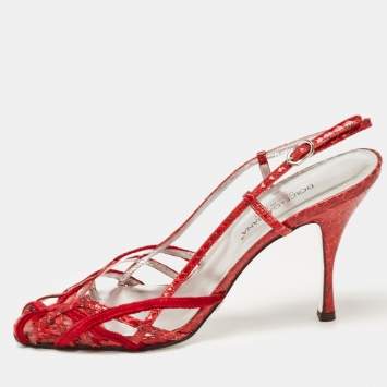 Pre Owned Dolce & Gabbana Red Python Leather Ankle Strap Sandals Size 39