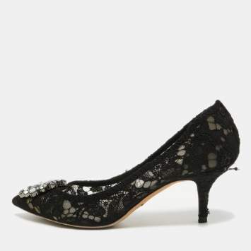 Pre Owned Dolce & Gabbana Black Lace Bellucci Pumps Size 37