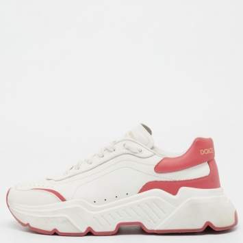 Pre Owned Dolce & Gabbana White/Pink Leather Daymaster Sneakers Size 41