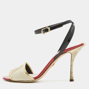 Pre Owned Dolce & Gabbana Multicolor Canvas Amore  Ankle Strap Sandals Size 37.5