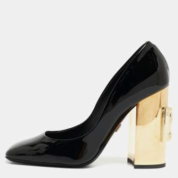 Pre Owned Dolce & Gabbana Black Patent Leather Jackie Block Heel Pumps Size 39