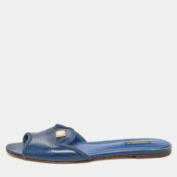 Pre Owned Dolce & Gabbana Blue Embossed Leather Sofia Sandals Size 40.5