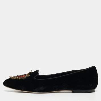 Pre Owned Dolce & Gabbana Black Embroidered Velvet Smoking Slippers Size 38