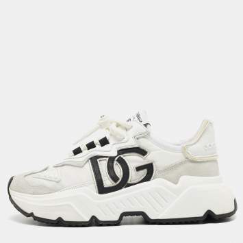 Pre Owned Dolce & Gabbana White Nylon and Leather Daymaster Sneakers Size 38