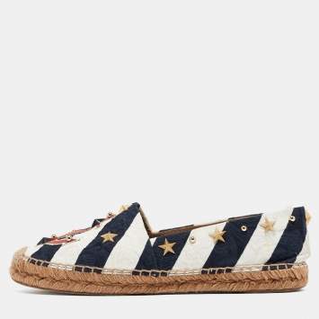 Pre Owned Dolce & Gabbana Blue/White Canvas Espadrille Flats Size 40
