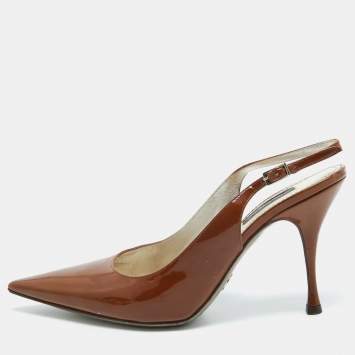 Pre Owned Dolce & Gabbana Brown Patent Leather Slingback Pumps Size 38