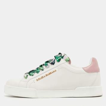 Pre Owned Dolce & Gabbana Pink/White Leather Low Top Sneakers Size 39