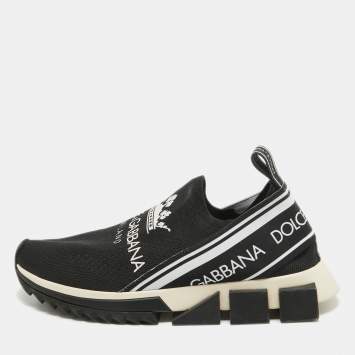مملوكة مسبقًا Dolce & Gabbana Black Knit Fabric Crown Print Sorrento Sneakers Size 39