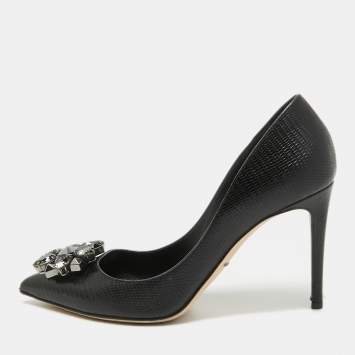 Pre Owned Dolce & Gabbana Black Lizard Embossed Leather Bellucci Pumps Size 37.5