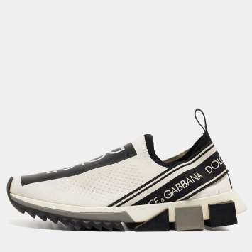 مملوكة مسبقًا Dolce & Gabbana White/Black Knit Fabric Sorrento Sneakers Size 39