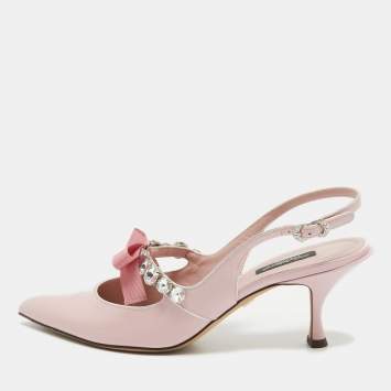 Pre Owned Dolce & Gabbana Pink Patent Leather Crystal Embellished Bow Slingback Pumps Size 40