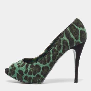 Pre Owned Dolce & Gabbana Green Calf Hair Peep Toe Pumps Size  41