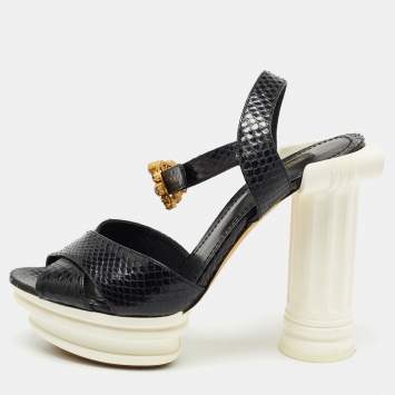 Pre Owned Dolce & Gabbana Black Snakeskin Ankle Strap Block Heel Sandals Size 40